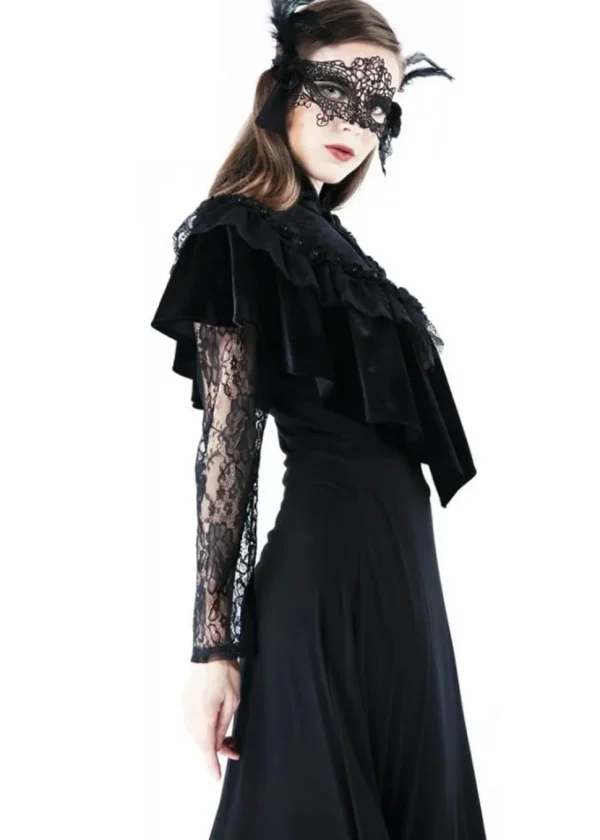 Dark In Love Rose Buds Velvet Cape Black