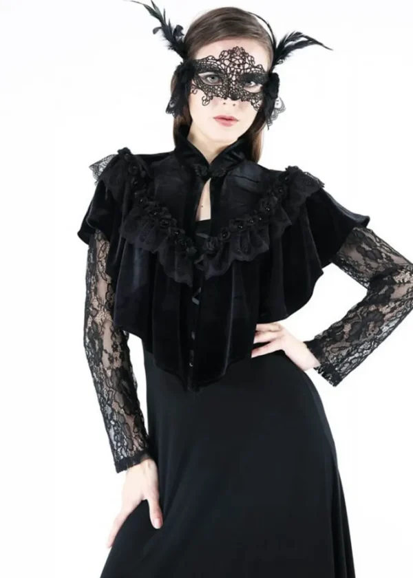 Dark In Love Rose Buds Velvet Cape Black