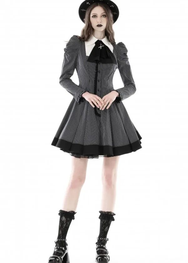 Dark In Love Scissors Stripes 60's Dress Black White