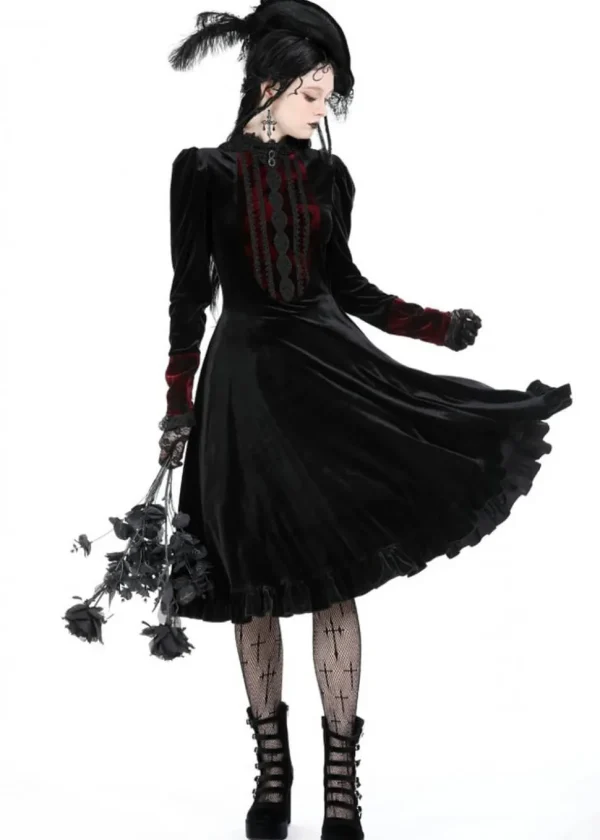 Dark In Love Vampire Scarlet Velvet Dress Black Red