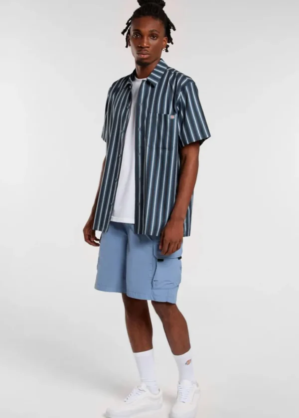 Dickies Multi Stripe Shirt Stormy Weather Blue