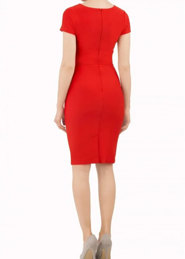 Diva Catwalk Donna Short Sleeves 50's Pencil Dress Electric Red