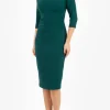 Diva Catwalk Ubrique Sleeves 50's Pencil Dress Forest Green