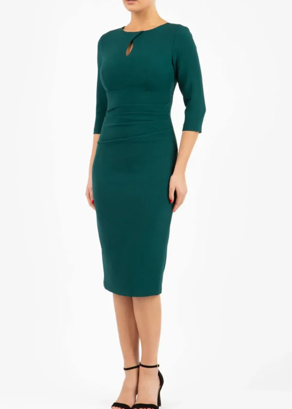 Diva Catwalk Ubrique Sleeves 50's Pencil Dress Forest Green