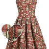 Dolly & Dotty Amanda Book Stack 50's Swing Dress Brown