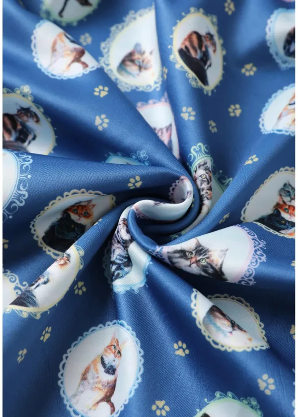 Dolly & Dotty Amanda Cat In the Mirror 50's Swing Dress Blue