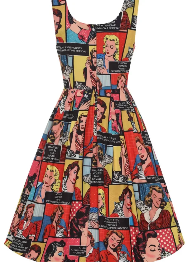 Dolly & Dotty Amanda Cat Lovers Comic 50's Swing Dress Multi