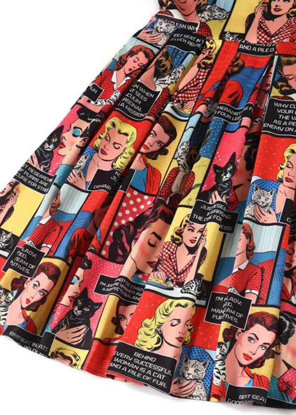 Dolly & Dotty Amanda Cat Lovers Comic 50's Swing Dress Multi