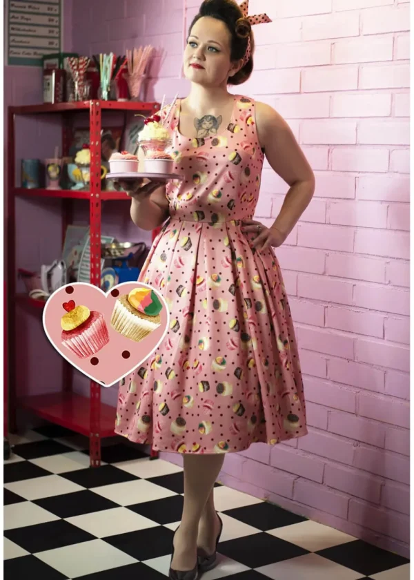 Dolly & Dotty Amanda Cupcake 50's Swing Dress Pink