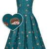 Dolly & Dotty Amanda Hedgehog 50's Swing Dress Teal