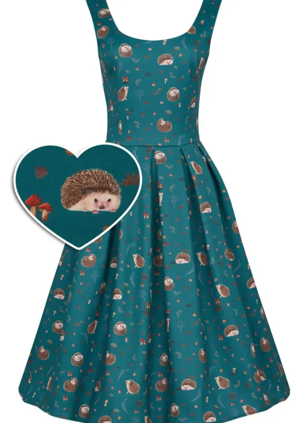 Dolly & Dotty Amanda Hedgehog 50's Swing Dress Teal