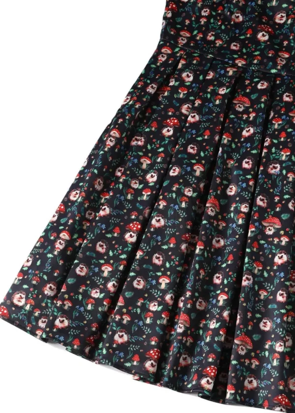 Dolly & Dotty Amanda Hedgehog Mushroom 50's Swing Dress Black