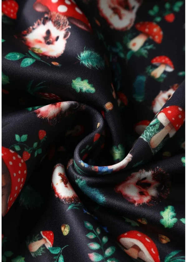 Dolly & Dotty Amanda Hedgehog Mushroom 50's Swing Dress Black