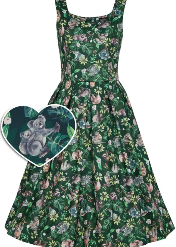 Dolly & Dotty Amanda Koala Sloth 50's Swing Dress Green