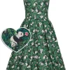 Dolly & Dotty Amanda Panda Bamboo Forest 50's Swing Dress Green