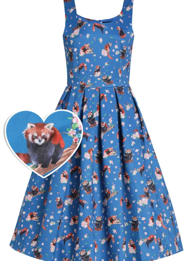 Dolly & Dotty Amanda Red Panda 50's Swing Dress Blue