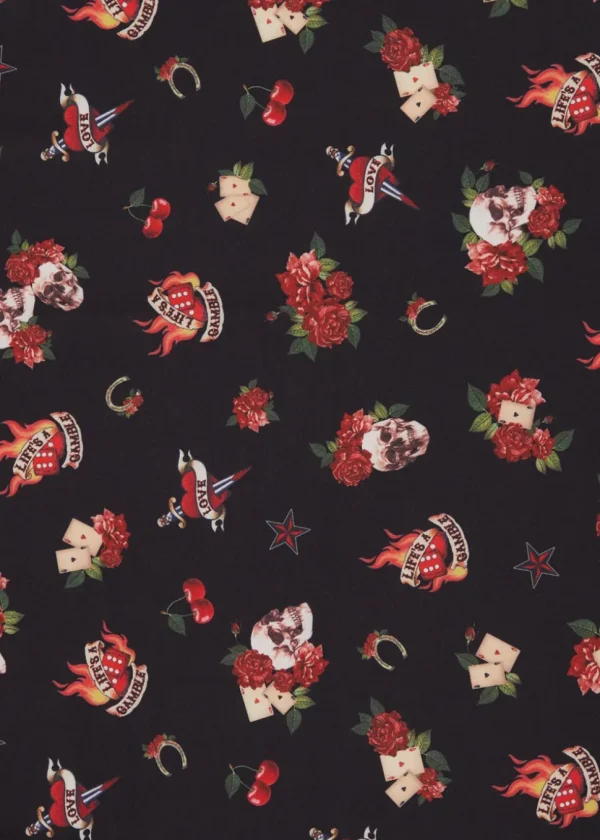 Dolly & Dotty Amanda Rockabilly Skull Rose 50's Swing Dress Black