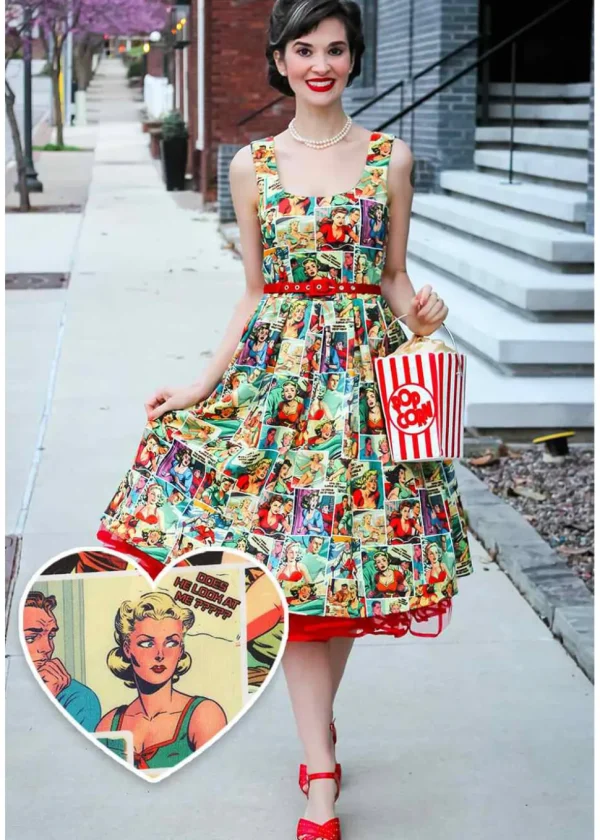 Dolly & Dotty Amanda Vintage Comic 50's Swing Dress Multi