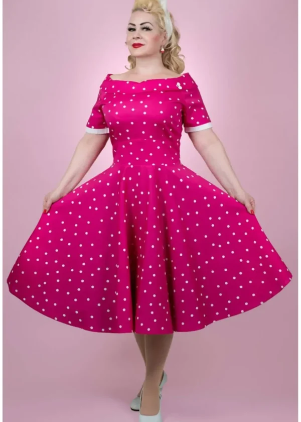 Dolly & Dotty Darlene Polkadot 50's Swing Dress Hot Pink