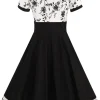 Dolly & Dotty Darlene Rose 50's Swing Dress Black White