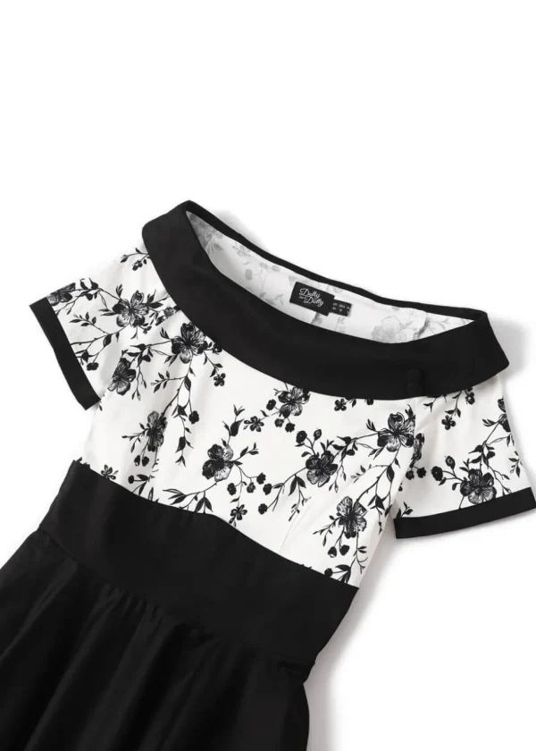 Dolly & Dotty Darlene Rose 50's Swing Dress Black White