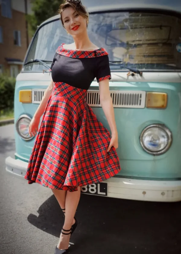 Dolly & Dotty Darlene Tartan 50's Swing Dress Red