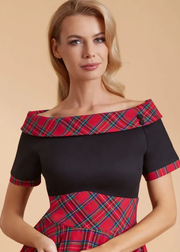 Dolly & Dotty Darlene Tartan 50's Swing Dress Red