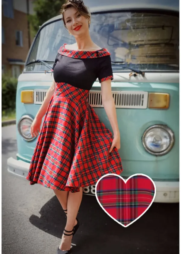 Dolly & Dotty Darlene Tartan 50's Swing Dress Red
