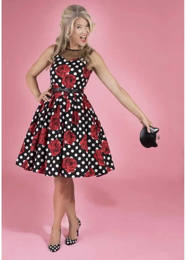 Dolly & Dotty Elizabeth Roses and Polkadots 50's Swing Dress