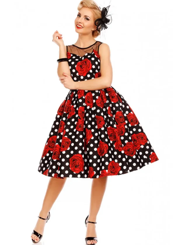 Dolly & Dotty Elizabeth Roses and Polkadots 50's Swing Dress