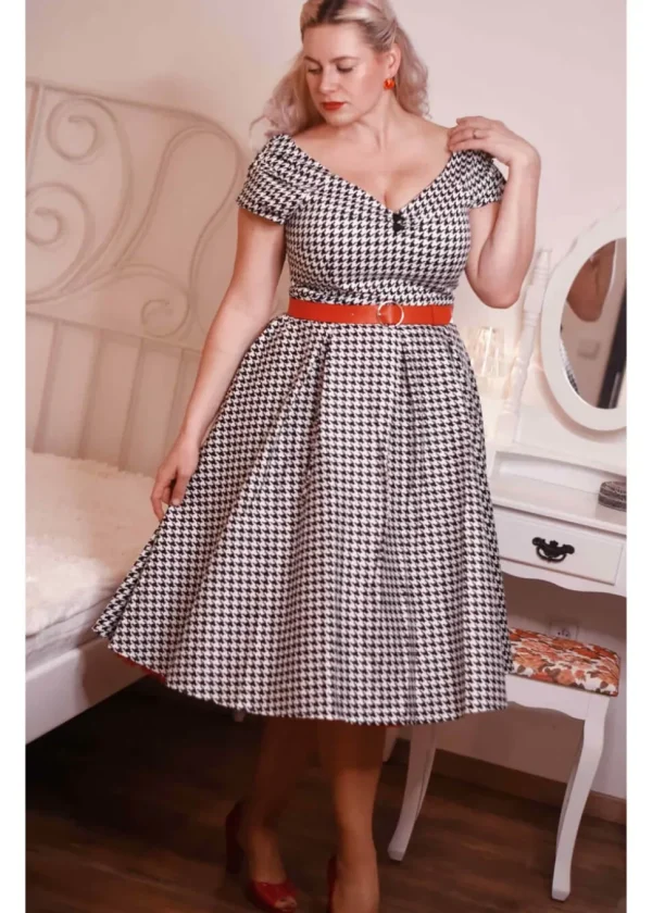 Dolly & Dotty Lily Dogtooth 50's Swing Dress Black White