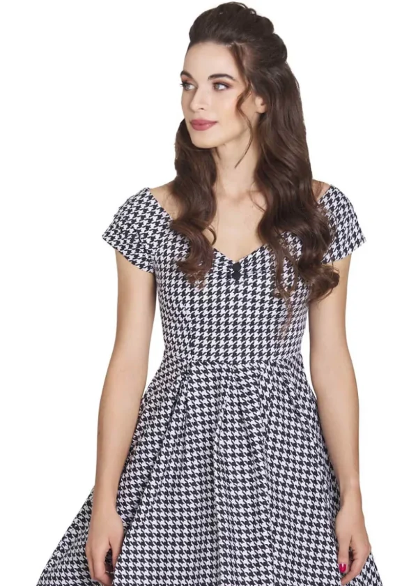 Dolly & Dotty Lily Dogtooth 50's Swing Dress Black White