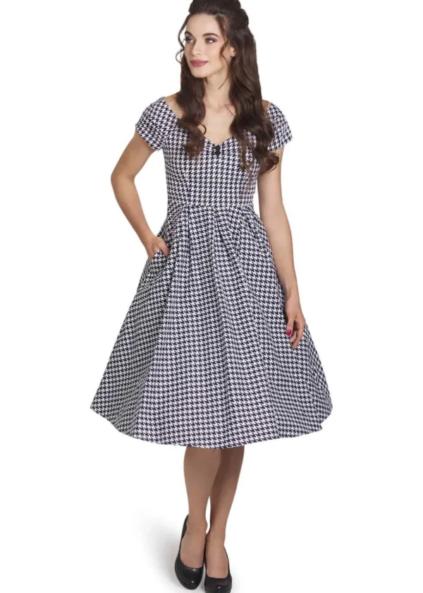 Dolly & Dotty Lily Dogtooth 50's Swing Dress Black White