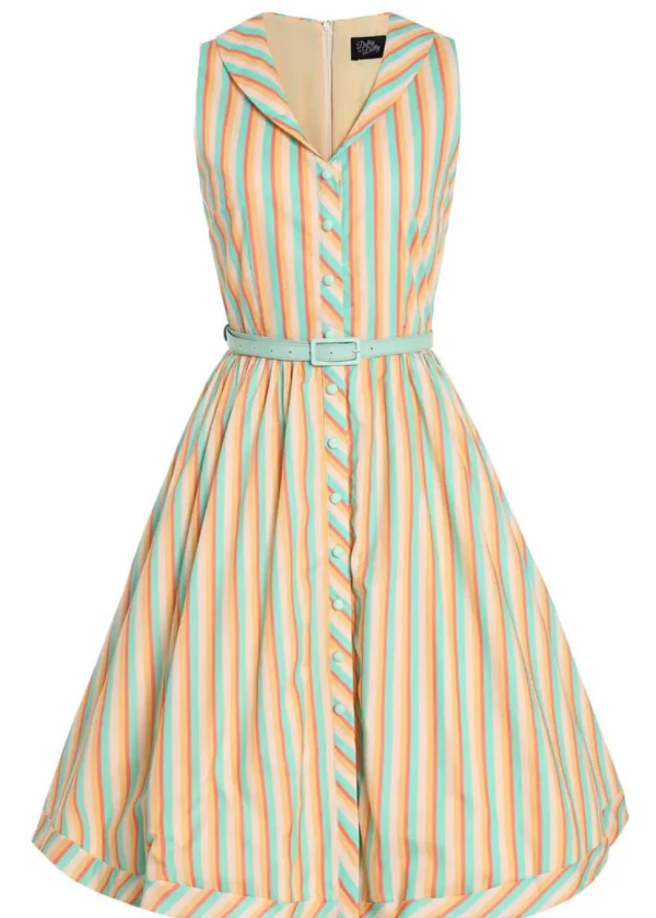 Dolly & Dotty Maverick Striped 50's Swing Dress Yellow