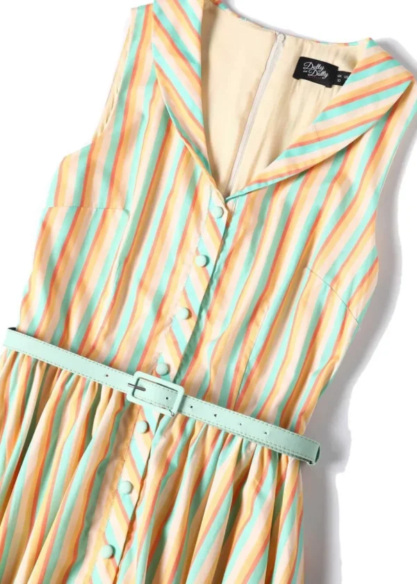 Dolly & Dotty Maverick Striped 50's Swing Dress Yellow