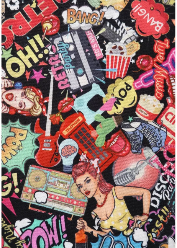 Dolly & Dotty Penelope Cartoon Pop Art 50's Swing Dress Black
