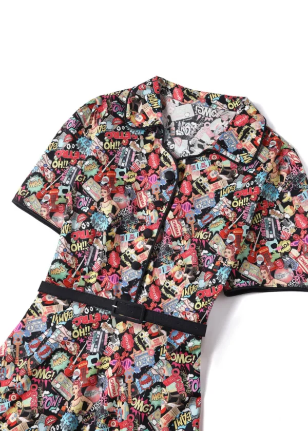Dolly & Dotty Penelope Cartoon Pop Art 50's Swing Dress Black
