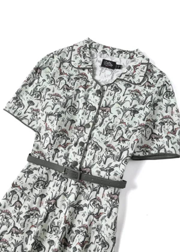Dolly & Dotty Penelope Dinosaur Forest 50's Swing Dress Green