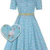 Dolly & Dotty Penelope Duck Farm 50's Swing Dress Light Blue