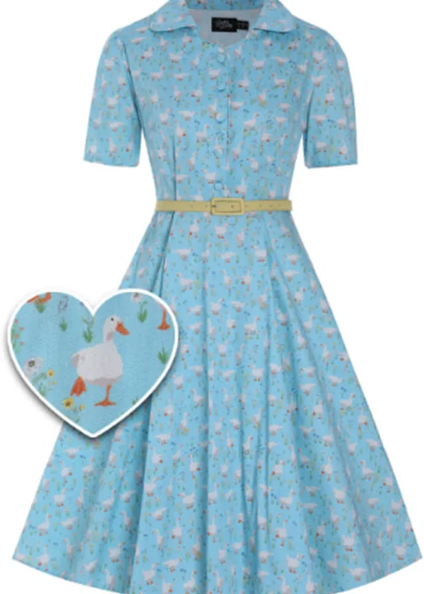 Dolly & Dotty Penelope Duck Farm 50's Swing Dress Light Blue