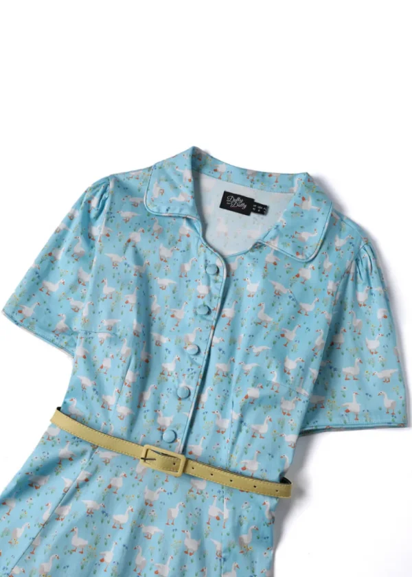 Dolly & Dotty Penelope Duck Farm 50's Swing Dress Light Blue