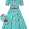 Dolly & Dotty Penelope Garden Gnome 50's Swing Dress Light Green