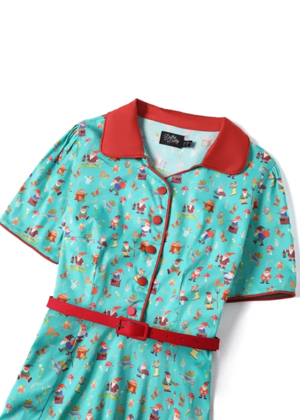 Dolly & Dotty Penelope Garden Gnome 50's Swing Dress Light Green