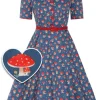 Dolly & Dotty Penelope Mushroom 50's Swing Dress Blue