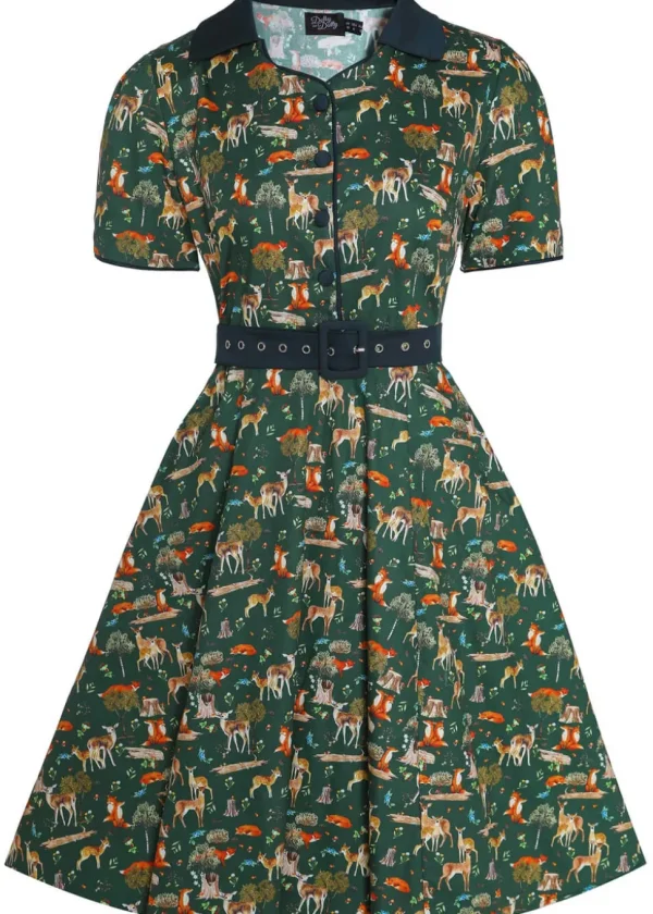 Dolly & Dotty Penelope Woodland 50's Swing Dress Dark Green