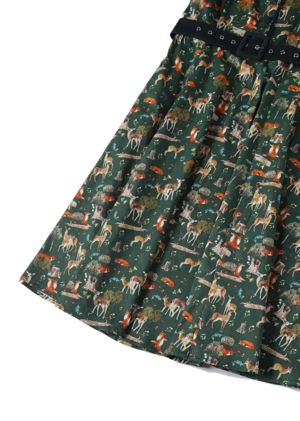 Dolly & Dotty Penelope Woodland 50's Swing Dress Dark Green