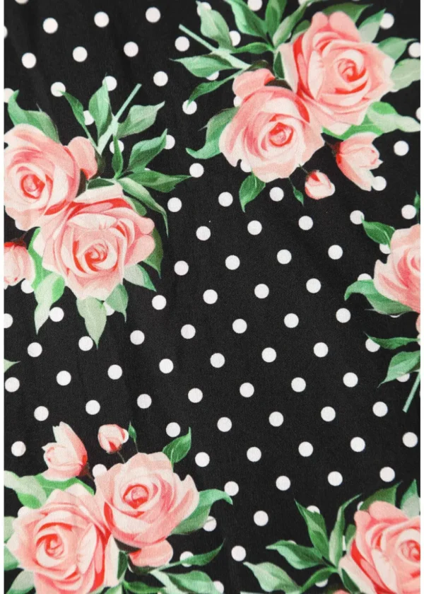 Dolly & Dotty Poppy Roses & Polkadot 40's Swing Dress Black