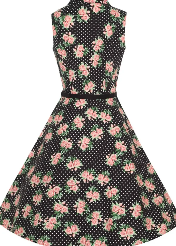 Dolly & Dotty Poppy Roses & Polkadot 40's Swing Dress Black