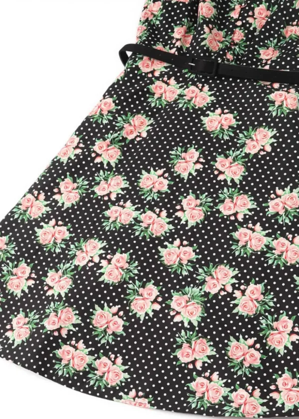 Dolly & Dotty Poppy Roses & Polkadot 40's Swing Dress Black