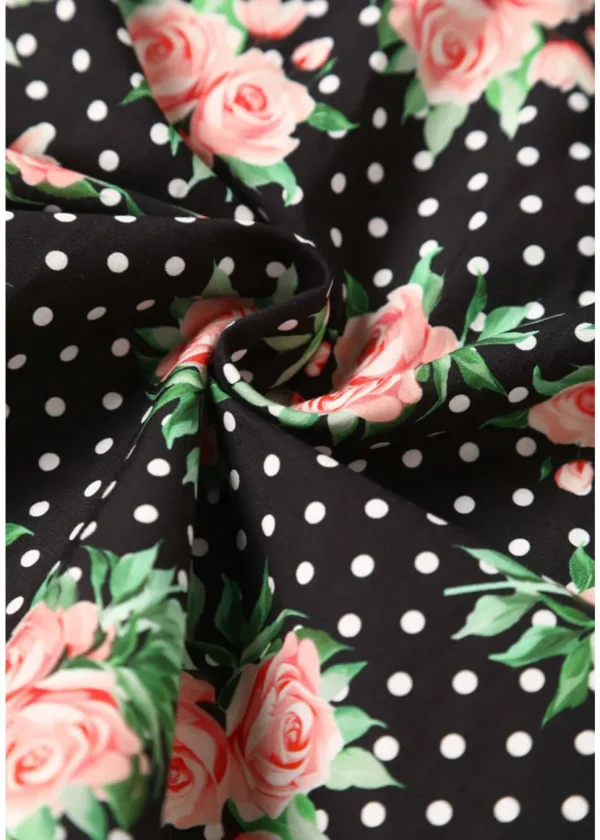 Dolly & Dotty Poppy Roses & Polkadot 40's Swing Dress Black